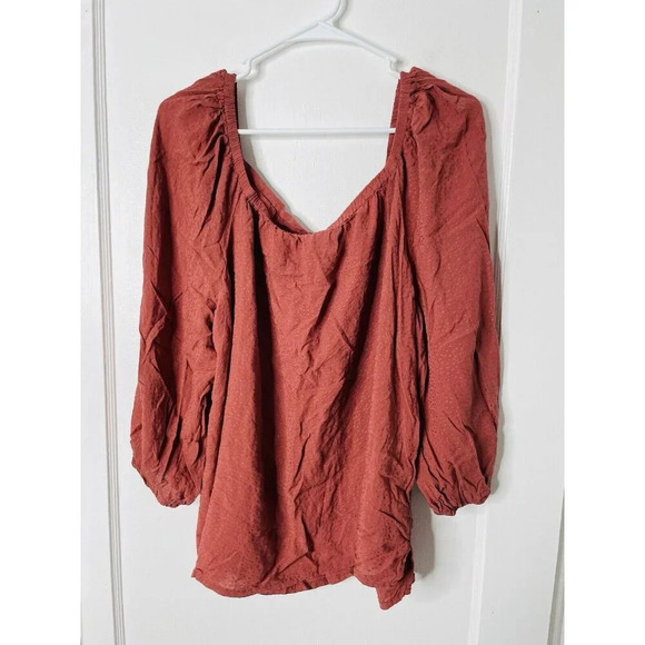 Ava & Viv Blouse Sz 2x Square Neck Peasant Rustic Lightweight Textured Thin Boho - Picture 2 of 9
